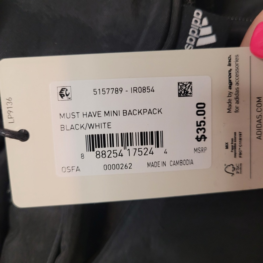 Adidas Must Have Mini Backpack Black With Detachable Pouch Adjustable Straps NWT - Picture 2 of 3